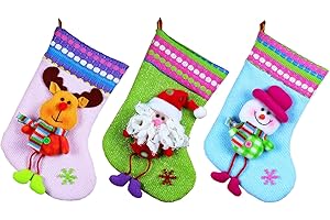 WUUOOEI Calcetines de Árbol de Navidad 3pcs Calcetines de Navidad para Colgar Medias Navideñas para Chimenea Medias de Regalo de Saco de Navidad para Decoración Navideña con Papá Noel Muñeco de Nieve Reno