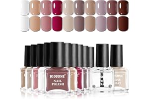 JODSONE 12 PCS Nail Polish Set 10 Color With 2PCS Base and Top Coat Quick Drying Fall Nude Brown Chocolate Red Color HolidayGift for Her