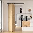 TOIMIOTOIM 52" Bi-Folding Sliding Barn Door Hardware Kit,4.3FT Heavy Duty Track Roller Kit for Max 24" x 2 Doors,Smoothly and Quietly,Easy to Install,No Door Panel,Black