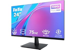 TuTu 24 Zoll Monitor Full HD VA Panel Randlos 75HZ Eye Care (1920 x 1080, VGA HDMI VESA 75 x 75mm) Flimmerfrei Blaulichtfilter Niedriger Stromverbrauch Monitor für PC Büro Schwarz