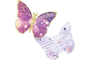 Tixlux 12 Einladungskarten zum Kindergeburtstag, 12 x 10 cm Schmetterlingen Einladungskarten, Geburtstagseinladungen für Mädchen und Jungen, Geburtstagseinladungen Kinder Geburtstagsfeier Kinderparty