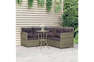 Yolola Poly Rattan Lounge Gartenmöbel Ecklounge Ecksofa Gartengarnitur Balkon Lounge Klein Sitzgruppe Gartenmöbel Outdoor Sofa Garten Balkon Terrasse Outdoor Grau