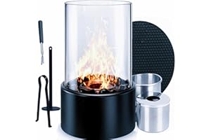 Qivine Cheminée Bioéthanol de Table Cheminee Ethanol a Poser avec Verre de Sécurité et Chambre de Combustion Cheminée Éthanol Portable Durée de Combustion de 3 Heures Balcon Décoration de Jardin