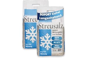 OPPENHÄUSER Streusalz 30kg: Sofort eisfrei & langanhaltend, DIN EN 16811-1, Auftausalz gegen Glatteis, Winterstreu für sichere Gehwege, Einfahrten & Parkplätze, Kornklasse M, Premium Qualität, 2x15kg