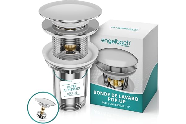 Engelbach® Bonde de lavabo avec trop-Plein - Bouchon clic-clac, 3 Joints Inclus - Installation Rapide, Guide vidéo Inclus - Modèle Universel