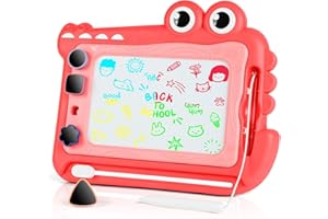 OFFCUP Pizarra Magnética Infantil, Almohadilla Borrable de Escritura Dibujo con 4 Sellos Mágicas y 1 Bolígrafo, Juguetes Educativos para Niños y Niñas 1 2 3 Regalos de Cumpleaños (Rojo)