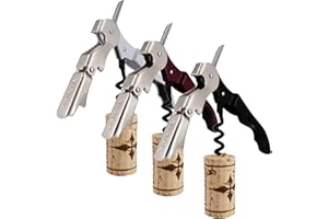 VINAK - 3 UNITÀ Cavatappi cameriere professionale ECO in acciaio inox con apribottiglie + doppio supporto articolato + rasoio tagliacapsule + spirale teflonata