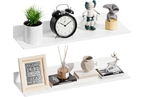 Wisfame Wandregal Ohne Bohren Weiß 40cm Metall Schweberegal 2er Set, Badezimmer Kleberegal Wand Küche, Modern Dekos Wandboard für Wohnzimmer, Schlafzimmer, Arbeitszimmer