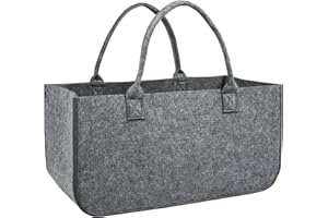 UISEBRT Filcowa torba na drewno kominkowe, torba filcowa z uchwytami do noszenia, kosz na drewno kominkowe i gazety, również jako torba na zakupy, 25 x 25 x 50 cm (jasnoszara)
