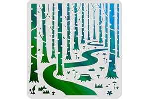 FINGERINSPIRE Woodland Forest Stencils 30x30cm Forest Tree Painting Stencil Forest Path Stencil Plant Drawing Stencil Into The Woods Stencils for Painting on Wood, Floor, Wall, Fabric