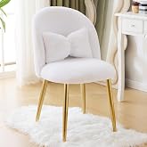 Bonnlo Makeup Chair, Vanity Chair, Dining Chairs, Adjustable Gold Legs and Bow Cushion for Bedroom, Lounge Chair for Dressing