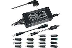 MEIYUE 12V 5A Adaptador de Fuente de Poder, AC a DC 3V~12V 5A Adaptador de Fuente de Poder 60W para Tiras de Luz LED, Monitores LCD, TVs - Euro Plug 5.5 * 2.5/2.1mm con 14 Adaptadores de Enchufe DC