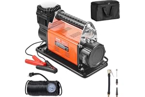 VEVOR Compresor de Aire Resistente 12 V Inflador de Neumáticos 200 L/min Kit de Inflador de Neumáticos 10,3 Bar Bomba de Aire Todoterreno con Adaptadores, Manómetro, para Camiones, Coches, SUV, RV