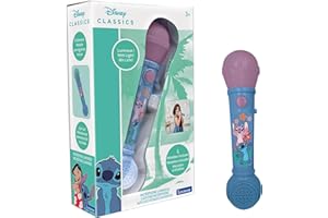 LEXIBOOK, Disney Stitch, Micrófono Luminoso para niños, Juguete Musical, Altavoz Integrado, Efectos de luz, melodías de demostración Incluidas, Azul, MIC80D