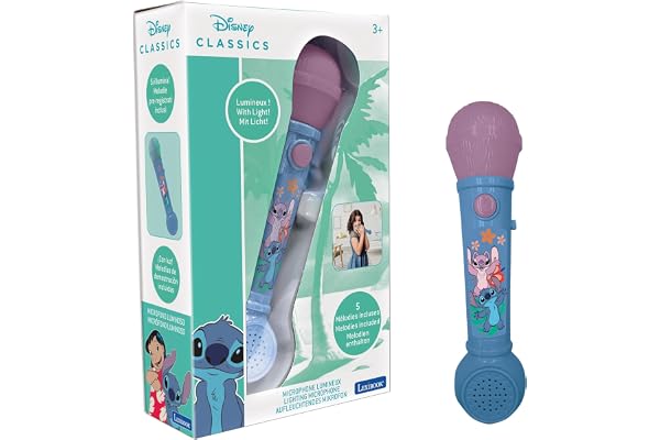 Lexibook, Disney Stitch, Microphone Lumineux pour Enfant, Jeu Musical, Haut-Parleur intégré, Effets Lumineux, mélodies de démonstration, Bleu, MIC80D