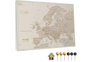 CANVASCALE Canvas Europakarte mit Pinnwand Kork zum Pinnen der Reiseziele - Wanddeko für Jeden Raum - Hochwertige Leinwand Bilder mit Europakarte in Verschiedenen Größen (55x40 cm, Entwurf 6)