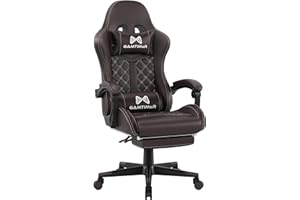 Gamtimer Gaming Chair with Footrest,Ergonomic Adjustable Back Computer Chair,4D Soft Seat Cushion and Headrest for Whiplash Protection,PU Leather,Lift and Swivel 360 Degree,Suitable for Adults-Brown