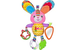 GUTSBOX Dreamsbox Peluche Bébé à Clip pour Berceau ou Poussette, Jouet d'Éveil Bébé avec Anneau de dentition, Jouet Éducatif Multicolore, Convient dès la Naissance (Lapin)