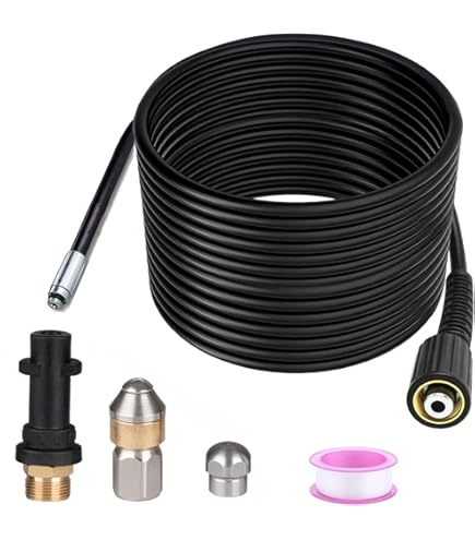 15 m buisreinigingsslangset voor Kärcher K2, K3, K4, K5, K6, K7, incl. 2 sproeiers en adapter, afvoerreiniger, slang, hogedrukreiniger, 180 bar