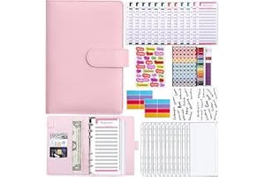 Meekye Budget Planner A6 Binder Deutsch oder Englisch, Geld Organizer Budget Planer mit 12 Binder Taschen, 12 Budgetblätter Deutsch, Geldumschläge für Reisen Tagebuch und Geschenk Pink
