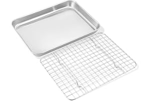Backblech mit Abkühlgitter, Onader Edelstahl klein Rechteckig Backform Ofenblech mit Kuchengitter Set, 26,4x20,4x2,5cm, Langlebig & Spülmaschinenfest