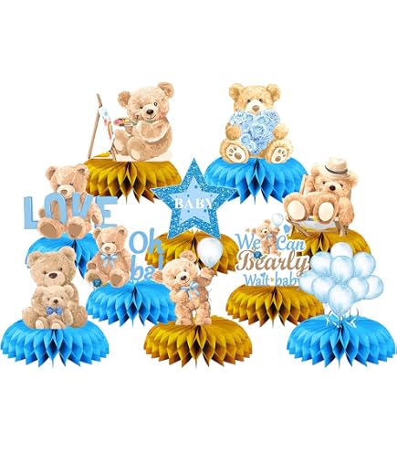 9 Stück Bär Waben-Mittelstücke Für Babyparty – 3D Tischdekoration, Rosa, Aus Karton, Einfach Montierbar