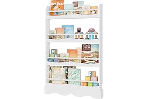 FOREHILL Kids Bookshelf 4 Tier Children's Bookcase Storage Display Rack Book Shelf Kids Room Wooden Book Organizer 80x11.5x118cm White