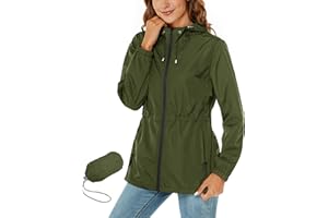 Rapbin Imperméable pour femmes, veste de pluie légère et pliable, avec capuche et poche, style trench-coat