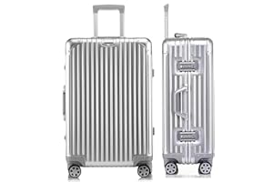 yuweijie Valigia Bagaglio a Mano con coque in alluminio 100% puro. Valigia Trolley con 4 Ruote Doppie Girevoli e Lucchetto TSA Integrato(S,Argento)