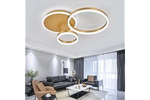 XEMQENER LED Ceiling Light, 57W Modern Chandeliers Ceiling Lights Fitting, Golden Acrylic Flush Mount Chandelier Pendant Light for Living Room Bedroom Dining Room, 6000K Cool White Light Only