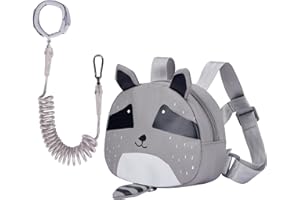 Bebamour Animal Mochila para niños pequeños con riendas de seguridad Mini bolsa con correa de seguridad para niños Mochila portátil Mochila con arnés de seguridad para niños y niñas,Grey Bear