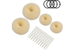 JUNE TECH Donut Bun Maker Set, 4pcs Hair Ring Style(2 Sizes) with 4pcs Hair Elastic Bands, 30pcs Hair Pins for Chignon Hair Styles Ballet Dancers Kids Girls(Beige)