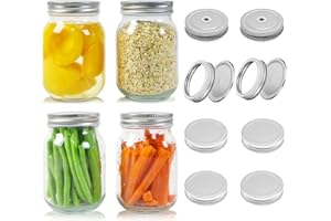 Bobeen Set of 4 Regular Mouth Mason Jars with 8 Lids, 500 ml Overnight Oats Glass Jars with Silver Metal Lids, Preserving Jars for Sealing, Pickling, Drinking and Food Storage
