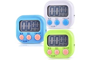 VONSERA 3 Pezzi Timer da Cucina Digitale con 3 Colori, Timer per Uova Magnetico Orologio Digitale per Conto Alla Rovescia con Timer Allarme Grande Display LCD per Cucinare e Studiare
