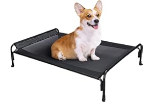 Veehoo Podwyższone legowisko dla psa, na zewnątrz, podniesione łóżeczko dla średnich psów, chłodzące, kempingowe, podwyższone, ze spadkowym zagłówkiem, do wewnątrz i na zewnątrz, zmywalne,
