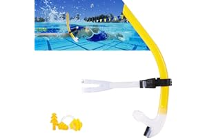 FOCEVI Swim Snorkel for Lap Swimming,Adult Swimmers Snorkeling Gear for Swimming Snorkel Training in Pool and Open Water,Center Comfortable Silicone Mouthpiece One-Way Purge Valve,With Nose Clip and Earplug