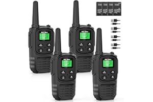 MaxTalker MT10 Walkie Talkie Aufladbar für Erwachsene Kinder Funkgeräte, 1200mAh Li-Ion Batterie, USB-C Kabel, LED Taschenlampe, VOX Funkgeräte für Wandern und Camping,4er Set