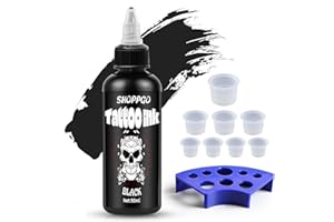 SHOPPGO Tinta Tatuaje Profesional, 90ml Dynamic Tinta Tattoo, Tinta Negra Tatuaje con 8 Piezas Cups Tattoo, Color de Larga Duración