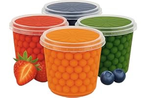 ONHA Bubble Tea Perlen Set - 4er Pack Bubble Tea Set mit Popping Boba Fruchtperlen - fruchtige Tapioka Perlen Bubble Tea servierfertig - Erdbeer-Pfirsich-Apfel-Blaubeere