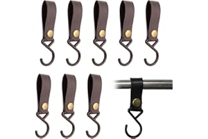 Wasuqo Ganchos en S de cuero,8 piezas S ganchos con correa de cuero,Gancho en forma de S de metal para colgar, gancho de camping, gancho en S de baño de metal combinado negro
