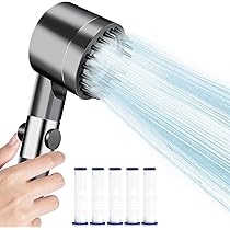 MakeFit Soffione doccia portatile con filtro in nichel spazzolato, ad alta pressione, 10 modalità di spruzzo, soffione filtrato con tubo, staffa e filtri per acqua dura per rimuovere cloro e metalli