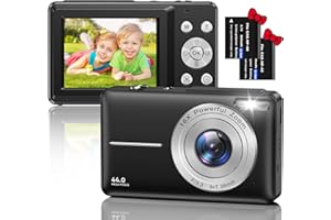 YLSHGXFC Cámara Digital, HD 1080P 44MP, cámara compacta, Mini cámaras Digitales, cámara Digital Recargable con Zoom Digital de 16X para niños, Adultos, niñas, niños, Principiantes (Negro)