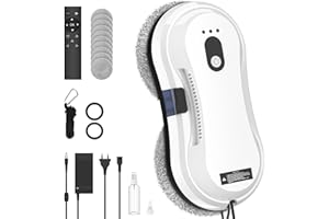 IERAKOR Robot Laveur de Vitre, 5600Pa Robot Lave Vitre Automatique, Pulvérisation d'eau Automatique, 35 ML Réservoir d'eau, 3 Modes de Nettoyage, Télécommande, Détection de Bord, 10 Chiffons