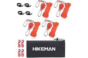 HIKEMAN Tent Guy Ropes with pulley - 4mm Reflective Cord Tent Guide Rope with Aluminum Adjuster for Outdoor Camping Hiking Awning Tents (4PCS-Orange)
