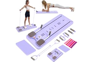 LISHETIMIG Upgraded Pilates Board,Foldable Pilates Reformer Machine,AB Roller,Multifunctional Full-Body Workout Trainer,for Men and Women,with Resistance Bands and Yoga Straps,for Home and Gym