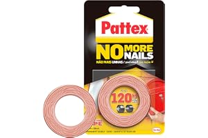 Pattex No More Nails Mounting Tape | All Purpose Double-Sided Foam Tape | Compatible with Mirror, Metal, Wood, Bricks, Stone, Tiles & More | Capacity: Upto 120kg/ Roll | 19mm x 1.5m Roll (Pack of 1)