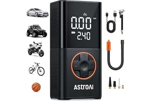 AstroAI Tyre Inflator Portable Cordless Air Compressor 150PSI Air Pump | Tire inflator with Digital Dual Values Display, electric air pump with LED Lights for Cars, Motorcycles, Bikes, Balls
