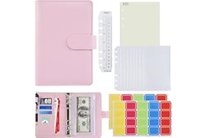IJIAMY Classeur A6 Budget en PU Cuir, Pratique Budget Planner, Portefeuille Budget Enveloppe Budget, avec 10 Dégager Poches Zippées 20 Feuilles de Budget de Dépenses (Rose)