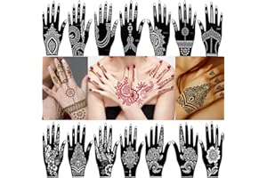 XMASIR 14 Sheets Temporary Tattoo Stencil Kit, India Tattoo Templates for Women and Girls Hands Finger Body Paint