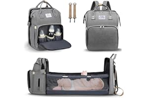 Hyesrtey Zaino per Pannolini con Lettino - Zaino Fasciatoio Mamma Multifunzione Grande con Fasciatoio e Borsa isolante, gancio per passeggino, impermeabile Zaino Cambio per Pannolini Unisex